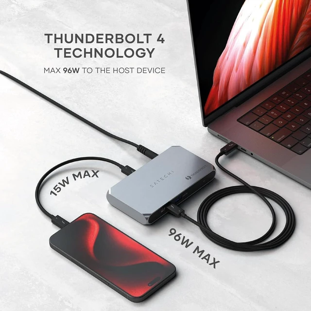 Alt view image 3 of 7 - Satechi Thunderbolt 4 Slim Hub Pro, Docking Station, 100W USB-C Charging
Single 8K or dual 4K display, 4 Thunderbolt ports, USB 3.2 Gen2, for Mac, Windows, MacBook Air/Pro, Dell, Surface, Lenovo