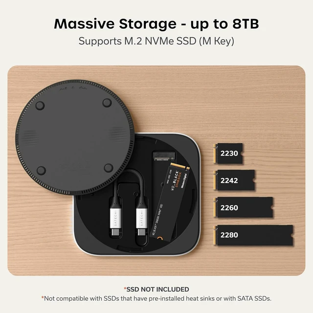 Alt view image 4 of 7 - Satechi USB4 Slim NVMe SSD Enclosure, 40Gbps Data Transfer
Up to 8TB capacity, fits 2280/2260/2242/2230mm sizes, Thunderbolt 5/4 compatible, for Mac mini M4 (drive not included)