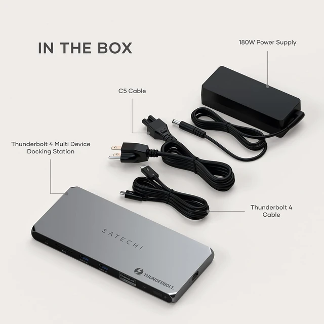 Alt view image 7 of 7 - Satechi Thunderbolt 4 Docking Station, 2X 4K/60Hz HDMI Displays
100W charging, 40 Gbps data transfer, 2 USB-A 3.2 ports, Ethernet, for MacBook Air/Pro M5, Mac, Windows, DisplayLink required