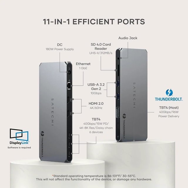 Alt view image 4 of 7 - Satechi Thunderbolt 4 Docking Station, 2X 4K/60Hz HDMI Displays
100W charging, 40 Gbps data transfer, 2 USB-A 3.2 ports, Ethernet, for MacBook Air/Pro M5, Mac, Windows, DisplayLink required