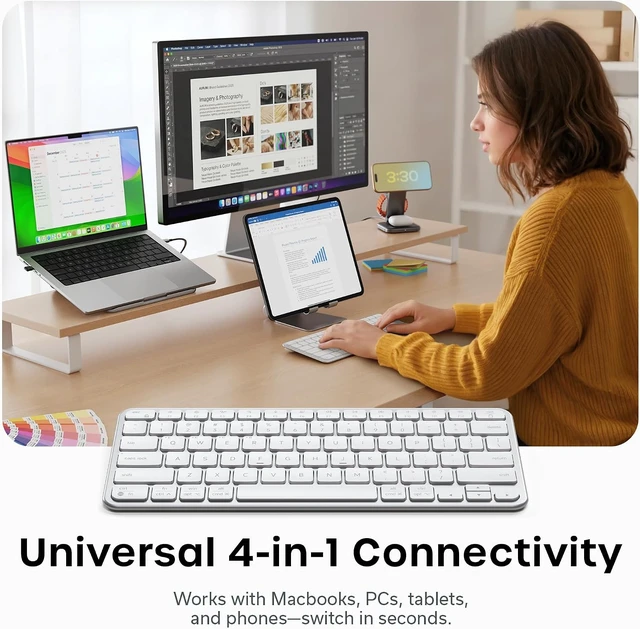 Alt view image 6 of 7 - Satechi Slim EX1 Wireless Keyboard, 4-in-1 Connectivity, Space Black
3 Bluetooth plus 2.4 GHz, instant OS remap, rechargeable battery, for Mac, Windows, Android Silver Keyboard
