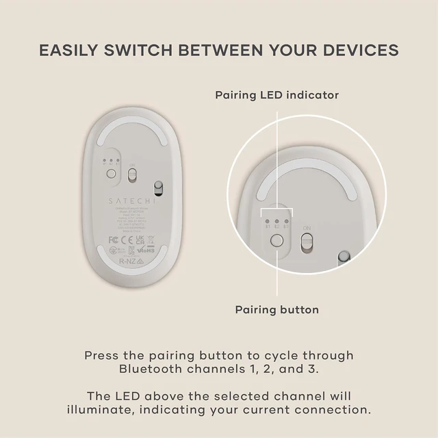 Alt view image 4 of 7 - Satechi OntheGo Bluetooth Mouse, Connect Up to 3 Devices, for Laptop, Black
USB-C rechargeable battery, compact & portable, for laptop, computer, tablet Sand