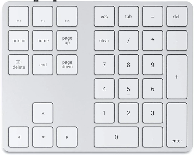 Main image of Satechi Bluetooth Extended Numeric Keypad, Rechargeable 34-Key, Space Gray
U.S. English layout, compatible with MacBook Air/Pro/Neo, iPad Air/Pro, Mac Mini, iMac Silver