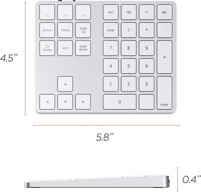 Alt view image 3 of 6 - Satechi Bluetooth Extended Numeric Keypad, Rechargeable 34-Key, Space Gray
U.S. English layout, compatible with MacBook Air/Pro/Neo, iPad Air/Pro, Mac Mini, iMac Silver