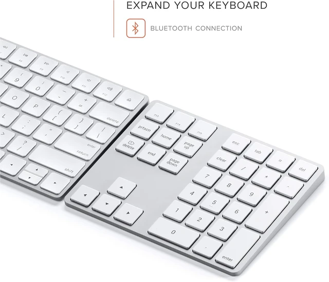 Alt view image 4 of 6 - Satechi Bluetooth Extended Numeric Keypad, Rechargeable 34-Key, Space Gray
U.S. English layout, compatible with MacBook Air/Pro/Neo, iPad Air/Pro, Mac Mini, iMac Silver