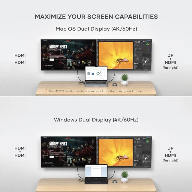 Alt view image 6 of 7 - Satechi Dual Docking Station & Stand, 2X 4K HDMI, 75W PD Charging, Ethernet
DisplayPort output, 75W PD charging, 2 USB-C and 2 USB-A data, Ethernet, SATA/NVMe SSD enclosure, for MacBook, Windows