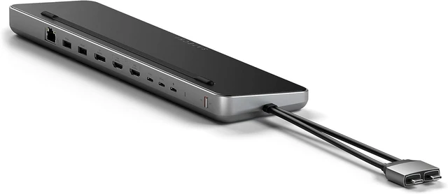 Main image of Satechi Dual Docking Station & Stand, 2X 4K HDMI, 75W PD Charging, Ethernet
DisplayPort output, 75W PD charging, 2 USB-C and 2 USB-A data, Ethernet, SATA/NVMe SSD enclosure, for MacBook, Windows