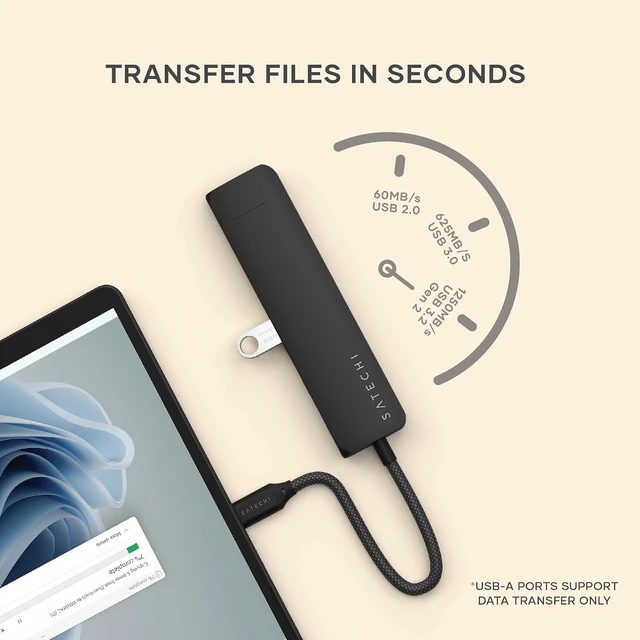 Alt view image 3 of 7 - Satechi 7-in-1 USB-C Hub with Ethernet, 4K/60Hz HDMI, Space Gray
USB hub, 100W PD Charging, 2X USB-A Data Ports, Micro/SD Card Readers, for MacBook Air/Pro/Neo, iPad Air/Pro, Windows Black - Slim PLUS
