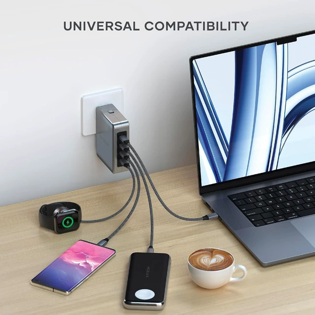 Alt view image 4 of 7 - Satechi 145W 4-Port GaN Travel Charger, USB-C PD 3.1 Fast Charging
Works with MacBook Air/Pro/Neo, iPad Air/Pro, iPhone 12-18, Android, Windows