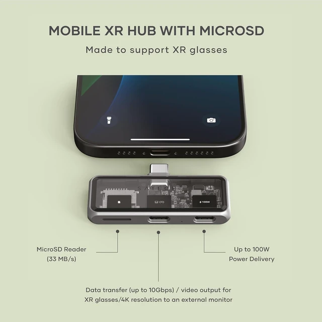Alt view image 6 of 7 - Satechi 4-in-1 USB-C Mobile Hub, 4K HDMI, 100W PD Pass-Through Charging
100W PD Pass-Through Charging, 10 Gbps Data, 3.5 mm Audio Jack, for iPhone, iPad, MacBook, Switch MicroSD port