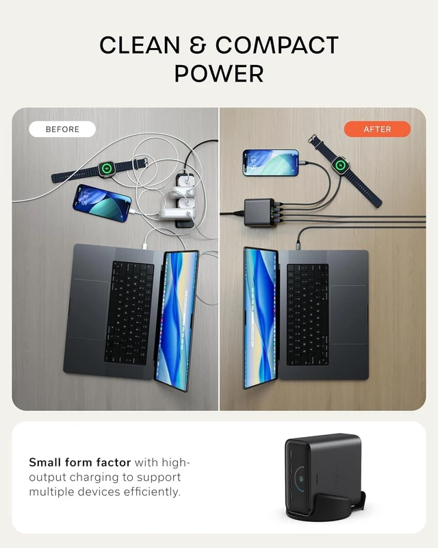 Alt view image 3 of 7 - Satechi ChargeView 140W GaN Charger, Live Power Display, Space Black
4-port desktop charging station, built for modern workspaces