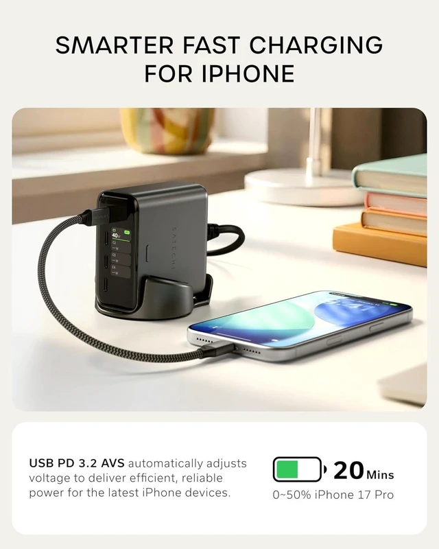 Alt view image 2 of 7 - Satechi ChargeView 140W GaN Charger, Live Power Display, Space Black
4-port desktop charging station, built for modern workspaces