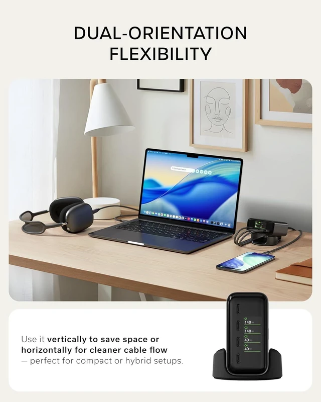 Alt view image 6 of 7 - Satechi ChargeView 140W GaN Charger, Live Power Display, Space Black
4-port desktop charging station, built for modern workspaces