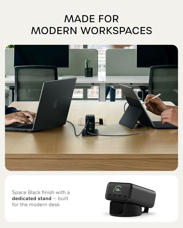Alt view image 7 of 7 - Satechi ChargeView 140W GaN Charger, Live Power Display, Space Black
4-port desktop charging station, built for modern workspaces