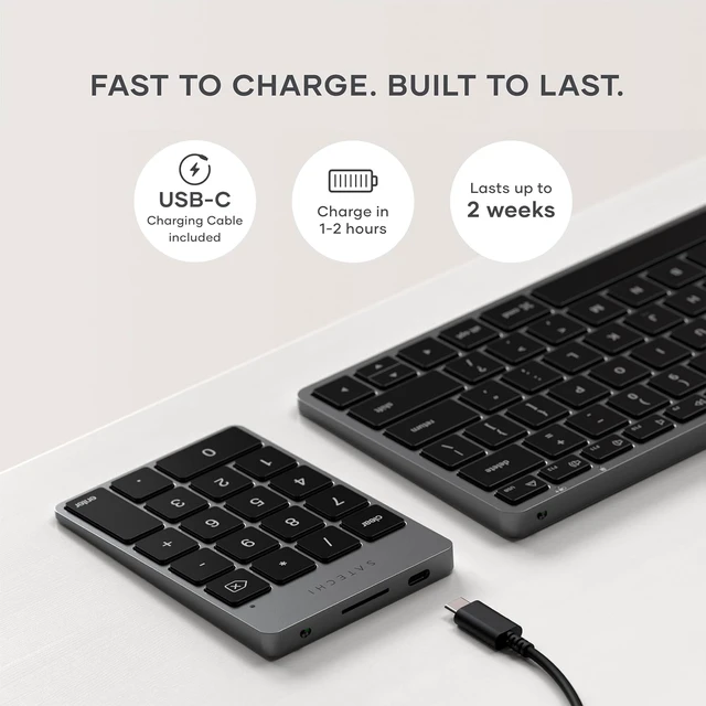 Alt view image 6 of 6 - Satechi Slim Aluminum Bluetooth Keypad, USB-C Rechargeable, Space Gray
18-Key Wireless Number Pad, for MacBook, iMac, iPad, PC, and Laptops