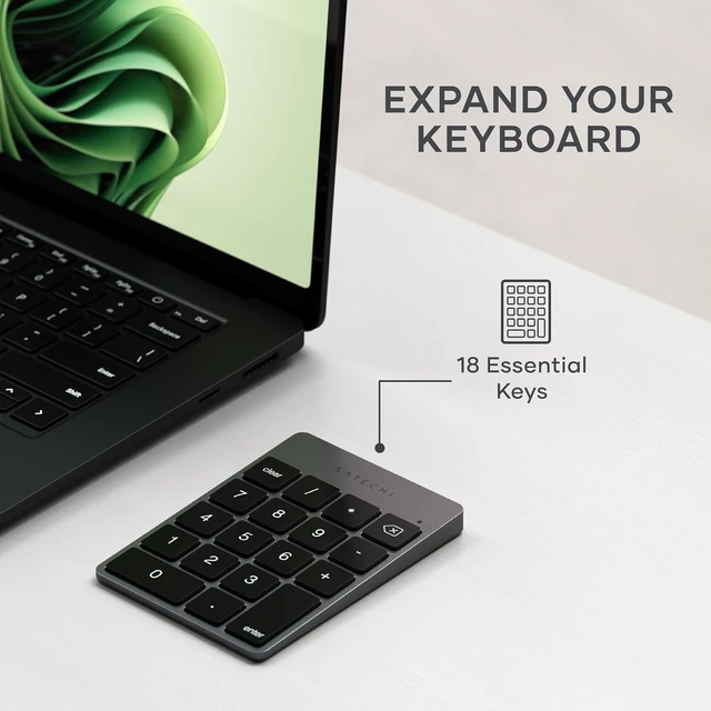 Alt view image 2 of 6 - Satechi Slim Aluminum Bluetooth Keypad, USB-C Rechargeable, Space Gray
18-Key Wireless Number Pad, for MacBook, iMac, iPad, PC, and Laptops