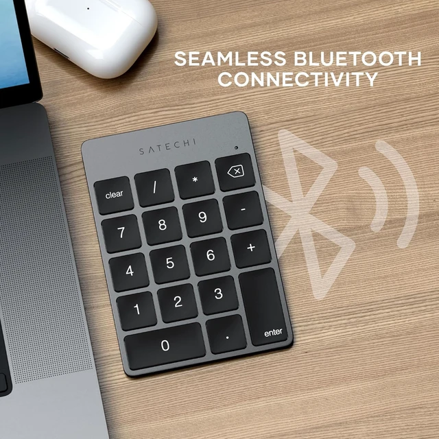 Alt view image 3 of 6 - Satechi Slim Aluminum Bluetooth Keypad, USB-C Rechargeable, Space Gray
18-Key Wireless Number Pad, for MacBook, iMac, iPad, PC, and Laptops