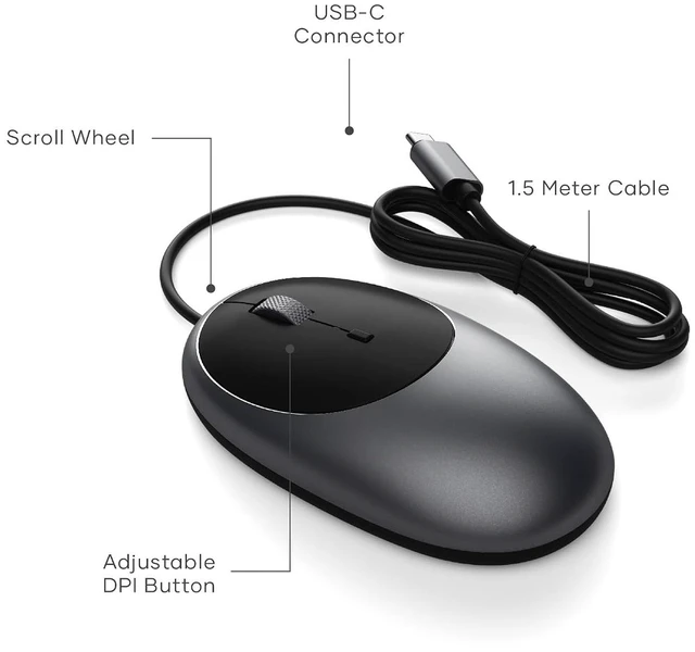 Alt view image 4 of 6 - Satechi Aluminum C1 Wired USB-C Mouse, Optical Sensor, Space Gray
Compact design, for MacBook, iPad, iPad mini, Mac mini, iMac