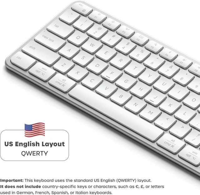 Alt view image 6 of 7 - Satechi Slim EX3 Wireless Keyboard, Bluetooth & 2.4 GHz, Space Black
Full-size with numpad, instant OS key remap, rechargeable battery, for macOS, Windows, Android Silver