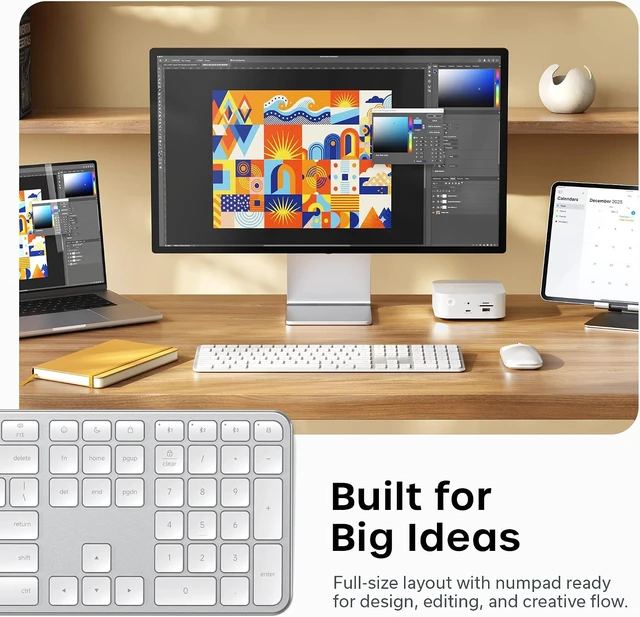 Alt view image 4 of 7 - Satechi Slim EX3 Wireless Keyboard, Bluetooth & 2.4 GHz, Space Black
Full-size with numpad, instant OS key remap, rechargeable battery, for macOS, Windows, Android Silver