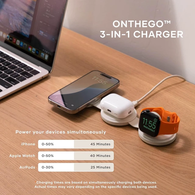 Alt view image 4 of 6 - Satechi OntheGo 3-in-1 Wireless Charger, Qi2 15W Fast Charging, Sand
5W for Apple Watch and AirPods, magnetic travel stand, fits iPhone 12-18 Desert Rose