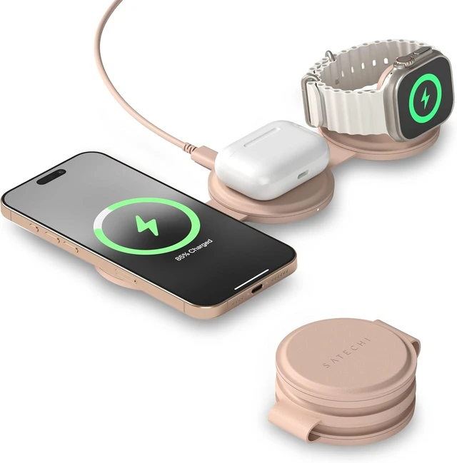 Main image of Satechi OntheGo 3-in-1 Wireless Charger, Qi2 15W Fast Charging, Sand
5W for Apple Watch and AirPods, magnetic travel stand, fits iPhone 12-18 Desert Rose
