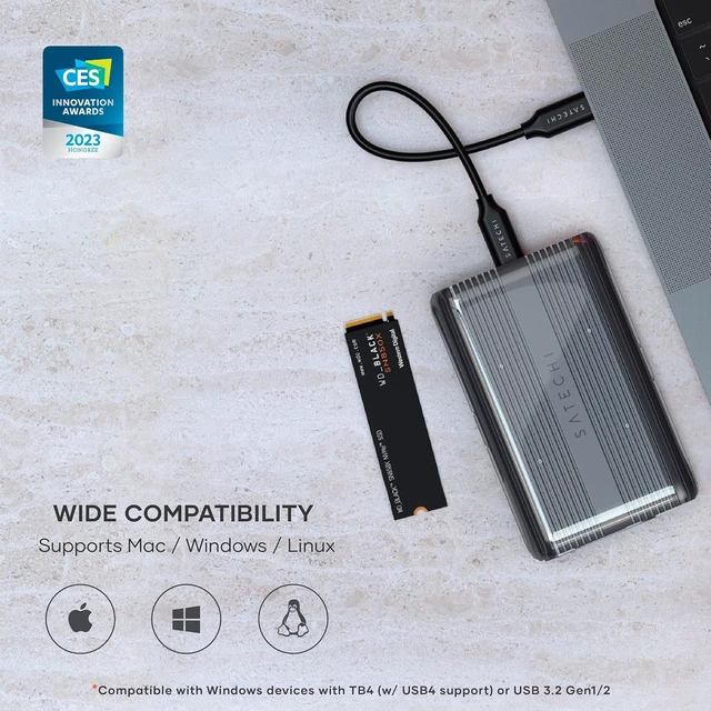 Alt view image 6 of 6 - Satechi USB4 NVMe SSD Pro Enclosure, 40Gbps Transfer, Up to 16TB Capacity
Up to 16TB capacity, aluminum housing, polycarbonate casing, fits 2280/2260/2242/2230mm drives (drive not included)