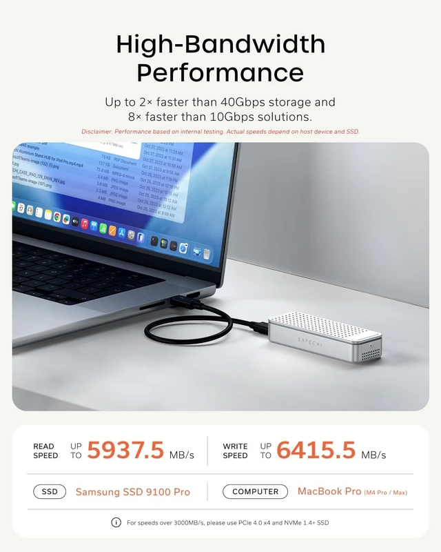 Alt view image 4 of 7 - Satechi DotDisk 80Gbps NVMe SSD Enclosure, Fast Data Transfer, Space Black
Aluminum housing, active cooling design, built for modern workspaces Silver