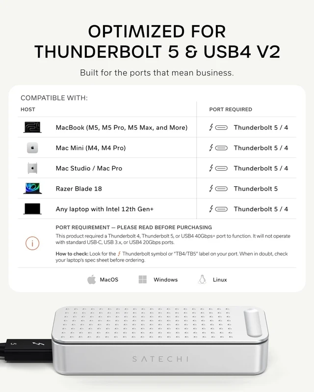 Alt view image 7 of 7 - Satechi DotDisk 80Gbps NVMe SSD Enclosure, Fast Data Transfer, Space Black
Aluminum housing, active cooling design, built for modern workspaces Silver
