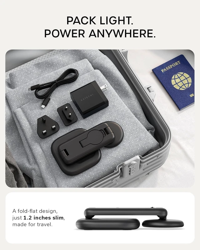 Alt view image 7 of 7 - Satechi 3-in-1 Qi2 Foldable Stand, Wireless Charging Station, Space Black
25W Magnetic Charging, 45W USB-C adapter included, for iPhone 18, Apple Watch Series 12, AirPods