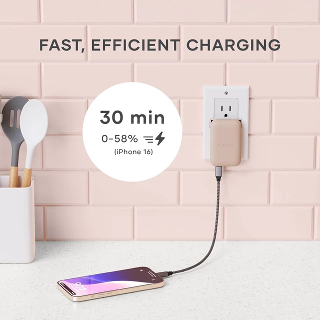 Alt view image 2 of 7 - Satechi OntheGo 67W GaN Wall Charger, PD 3.0 + PPS, Dual USB-C Ports, Black
Dual USB-C ports, 45W+20W split-charging mode, fits MacBook, iPad, iPhone 18, Galaxy, Pixel, Steam Deck Desert Rose