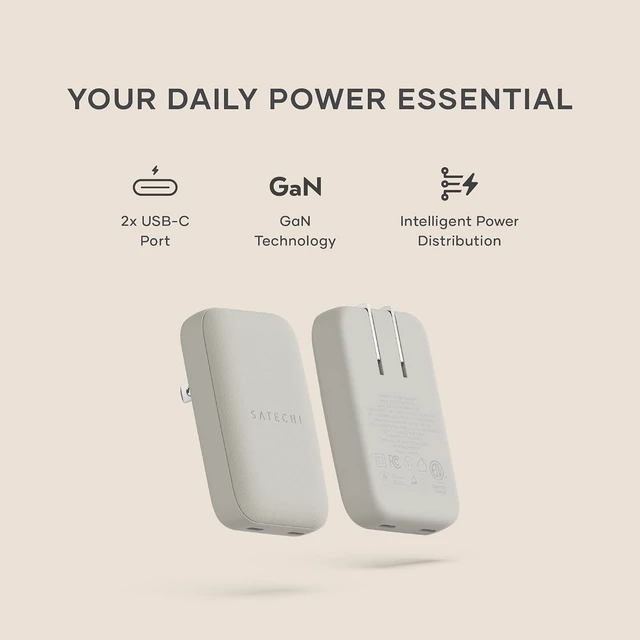 Alt view image 7 of 7 - Satechi OntheGo 67W GaN Wall Charger, PD 3.0 + PPS, Dual USB-C Ports, Black
Dual USB-C ports, 45W+20W split-charging mode, fits MacBook, iPad, iPhone 18, Galaxy, Pixel, Steam Deck Sand