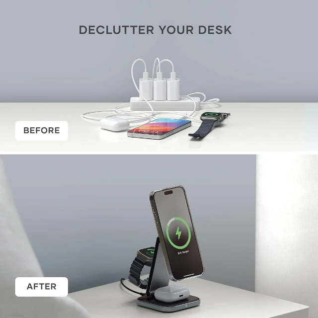 Alt view image 5 of 7 - Satechi 2-in-1 Qi2 Wireless Charger, 15W Magnetic Charging
Foldable travel stand, fits iPhone 12-18, AirPods Pro 3 in 1