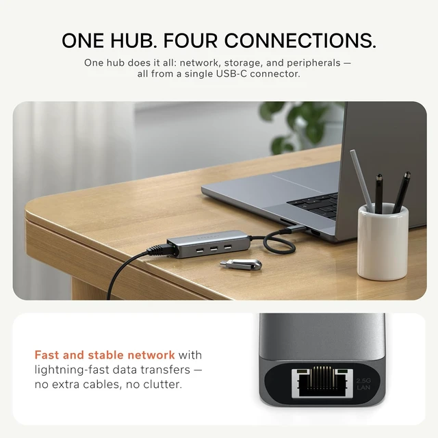 Alt view image 3 of 6 - atechi 4-in-1 USB-C Ethernet Adapter, 2.5 Gbps Speed, Chrome
3 additional data ports (3.2), for Mac, iPad, Windows, Android, Chrome