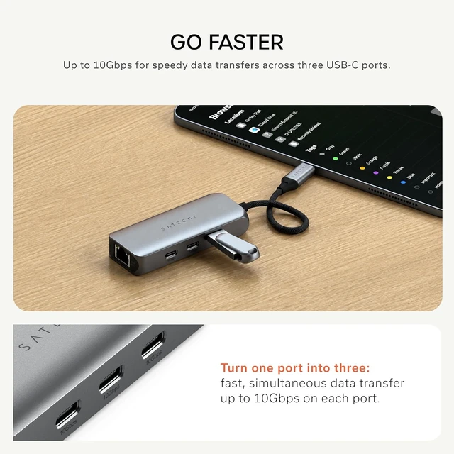Alt view image 2 of 6 - atechi 4-in-1 USB-C Ethernet Adapter, 2.5 Gbps Speed, Chrome
3 additional data ports (3.2), for Mac, iPad, Windows, Android, Chrome