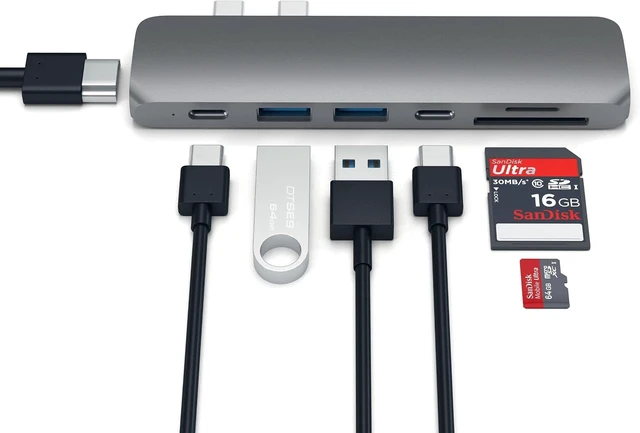 Alt view image 4 of 5 - Satechi Pro Hub 7-in-1 USB-C Adapter, 4K HDMI, 87W PD Charging, Space Gray
87W PD charging, USB-C and 2 USB-A data ports, micro/SD card readers, for MacBook Air/Pro/Neo
Visit the Satechi Store