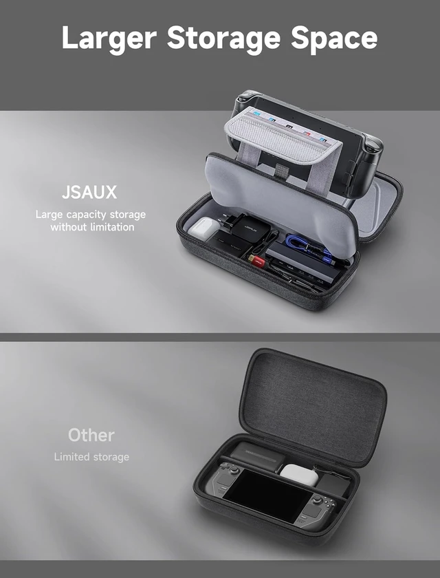 Alt view image 3 of 5 - JSAUX Carrying Case for Steam Deck/ROG Ally, Hard Shell Travel Case
Large-capacity Storage, Fits Charger and Dock, Portable Case for Steam Deck OLED