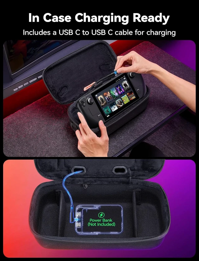 Alt view image 4 of 7 - JSAUX Carrying Case for Steam Deck/Steam Deck OLED, Hard Shell Travel Case
Dual-layer Storage, USB C Cable Included, Built-in Cable Port, Fits Charger and Accessories