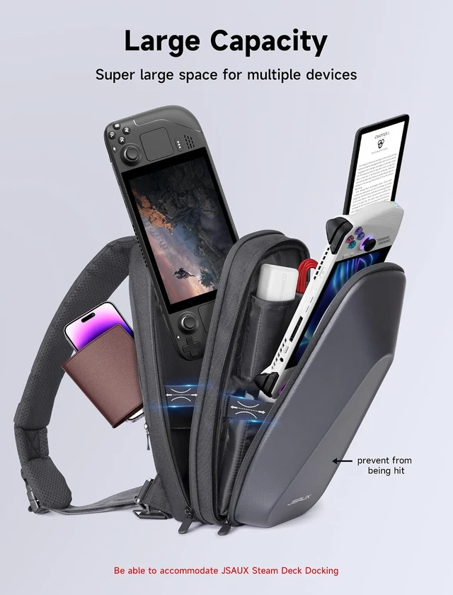 Alt view image 7 of 7 - JSAUX Sling Bag for Steam Deck/ROG Xbox Ally X, Crossbody Travel Case
Double-layer Storage, EVA Hard Shell, Fits Docking Station and Accessories