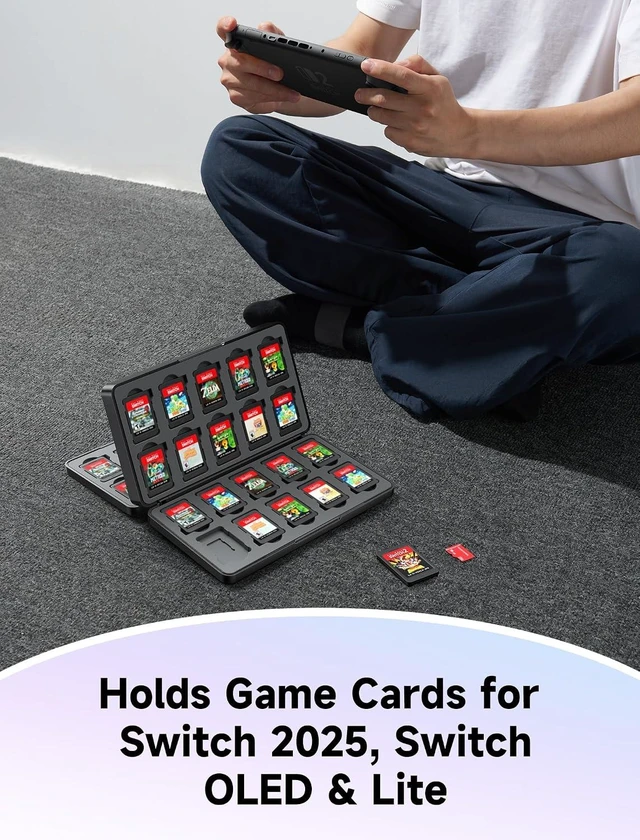 Alt view image 7 of 7 - JSAUX Game Card Case for Nintendo Switch 2 (2025), Switch OLED & Lite, 40-Slot Hard Shell Storage Holder for 40 Game Cartridges & Micro SD Cards, Compact Travel Gaming Card Organizer Box - Black
