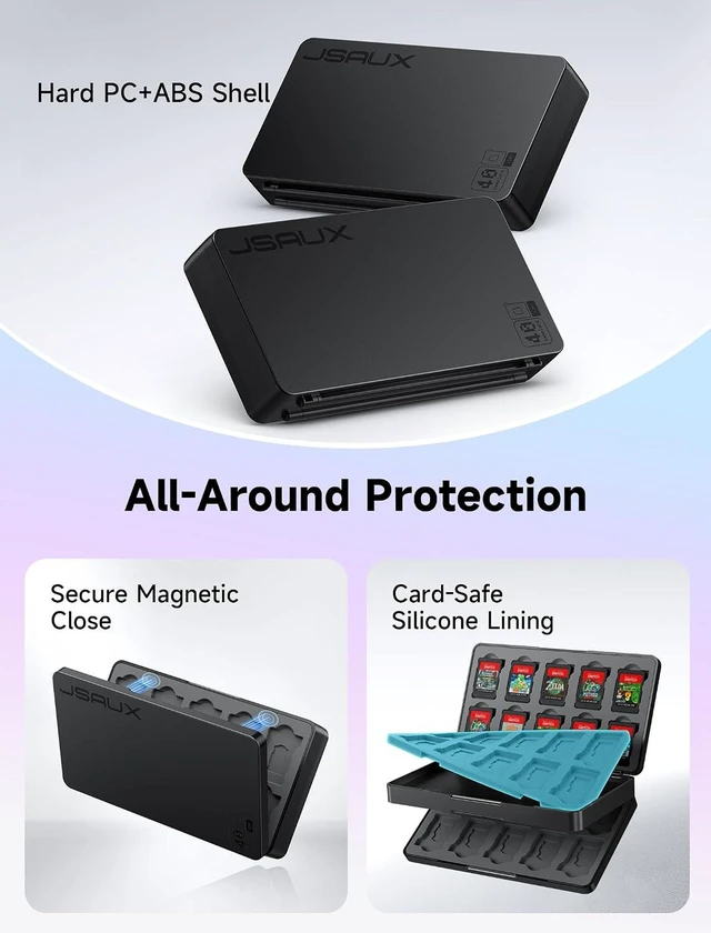 Alt view image 3 of 7 - JSAUX Game Card Case for Nintendo Switch 2 (2025), Switch OLED & Lite, 40-Slot Hard Shell Storage Holder for 40 Game Cartridges & Micro SD Cards, Compact Travel Gaming Card Organizer Box - Black