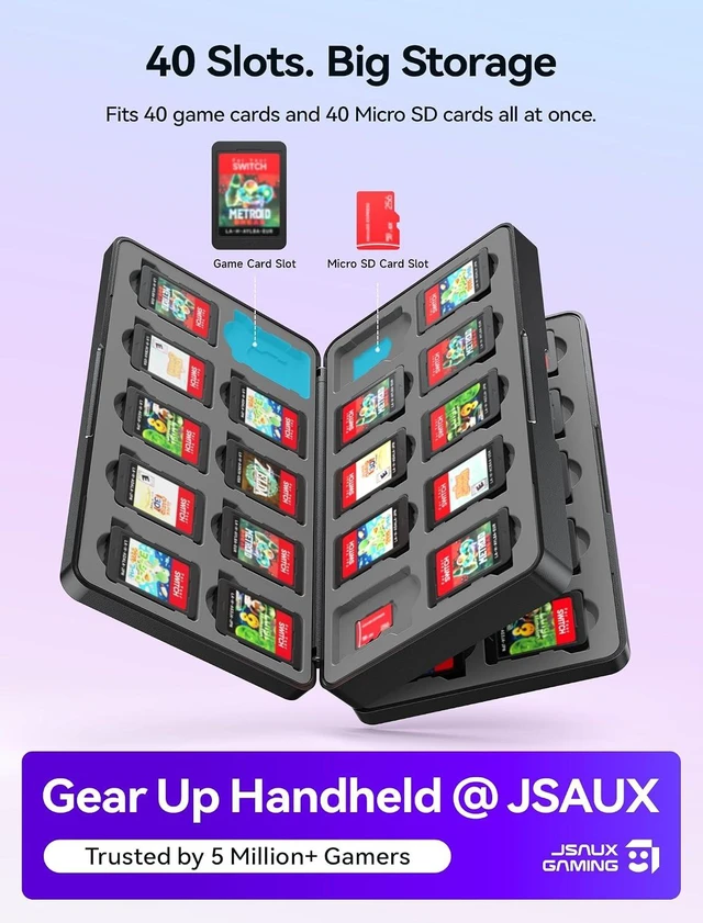 Alt view image 6 of 7 - JSAUX Game Card Case for Nintendo Switch 2 (2025), Switch OLED & Lite, 40-Slot Hard Shell Storage Holder for 40 Game Cartridges & Micro SD Cards, Compact Travel Gaming Card Organizer Box - Black