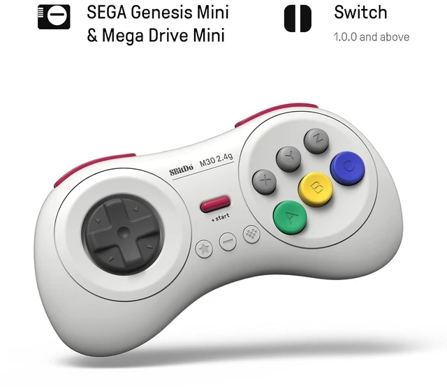 Main image of 8Bitdo M30 2.4G Wireless Gamepad for Sega Genesis Mini and Mega Drive Mini and Switch with 6-Button Layout (White)