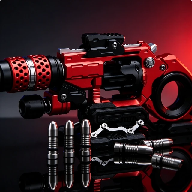 Alt view image 2 of 5 - Red Black Composite EDC Fidget Toy, Metal Push Slider & Spinner Stress Relief Gadget, Tactical Style Desk Toy for Adults