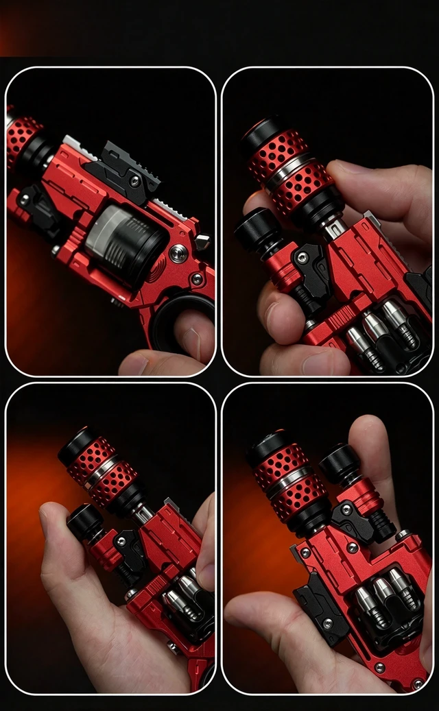 Alt view image 5 of 5 - Red Black Composite EDC Fidget Toy, Metal Push Slider & Spinner Stress Relief Gadget, Tactical Style Desk Toy for Adults