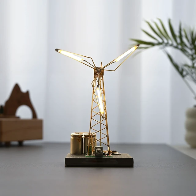Alt view image 4 of 5 - Rotating Windmill Model Desk Lamp,Creative LED Night Light,Steampunk Tech Decor for Desk,Office,Bedroom,Unique Gift for Men,Boyfriend,Tech Enthusiasts
