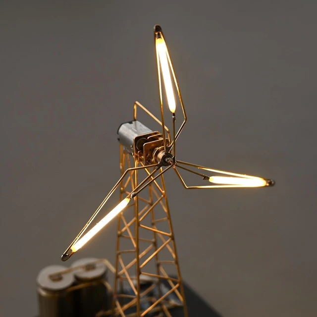 Alt view image 2 of 5 - Rotating Windmill Model Desk Lamp,Creative LED Night Light,Steampunk Tech Decor for Desk,Office,Bedroom,Unique Gift for Men,Boyfriend,Tech Enthusiasts