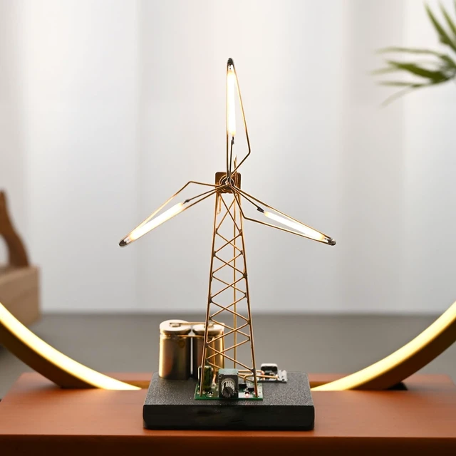 Alt view image 3 of 5 - Rotating Windmill Model Desk Lamp,Creative LED Night Light,Steampunk Tech Decor for Desk,Office,Bedroom,Unique Gift for Men,Boyfriend,Tech Enthusiasts