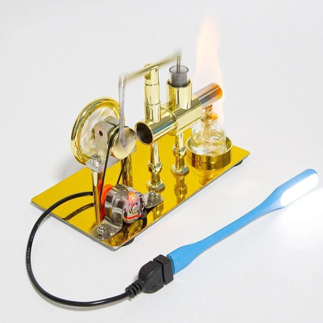 Alt view image 2 of 6 - Stirling Engine Kit, 2025 Balance Single-Cylinder Hot Air Stirling Engine Model with USB Light, Desktop Display Physics Science Experiment for Youth Adult