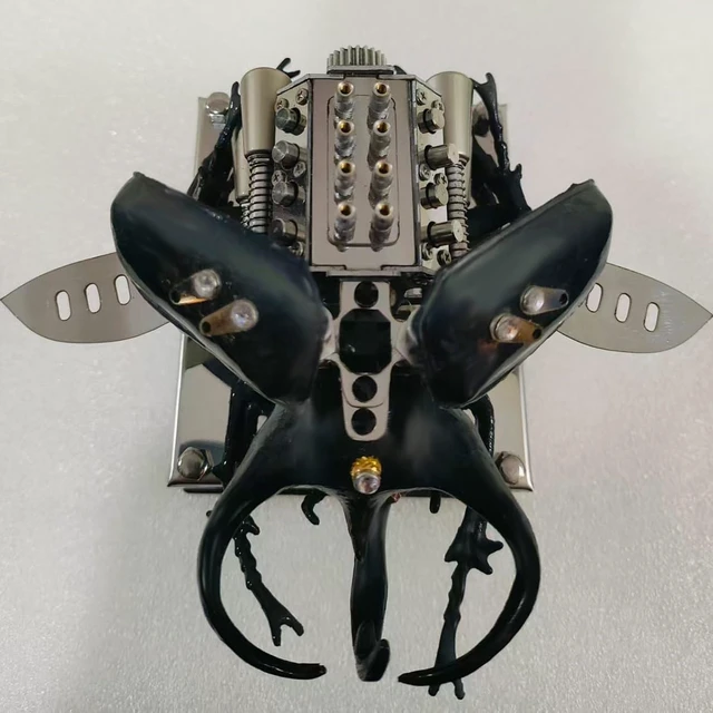 Alt view image 3 of 6 - 3D Metal Model Kits, Mechanical Beetle V8 Engine Model, Full-Metal Dynamic Mini V8 Simulation Insect Engine, Bio-Mechanical & Cyberpunk Desktop Decor, Industrial Art Gift for Adults